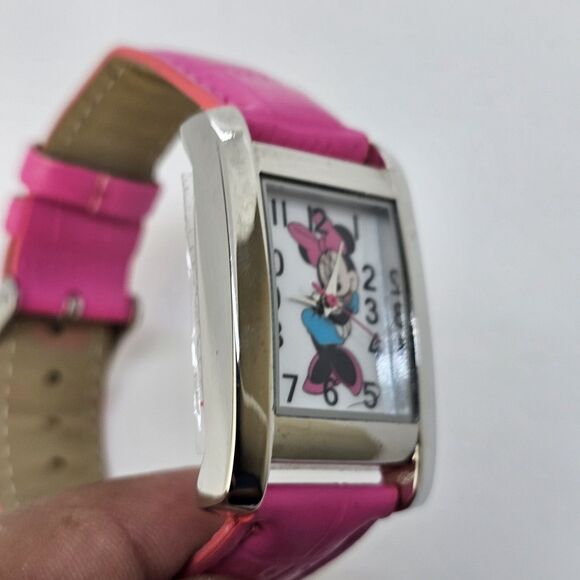 Minnie Mouse Women's Watch 26MM White Dial Pink Leather Band Straps New Battery - Picture 6 of 16